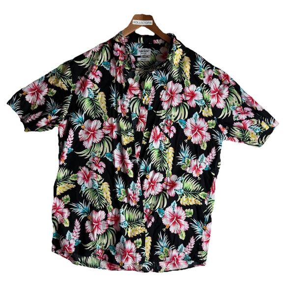 Mens Tunevuse Hawaiian Floral Print Short Sleeve Shirt Size XL Black Multi J1 - Picture 1 of 5